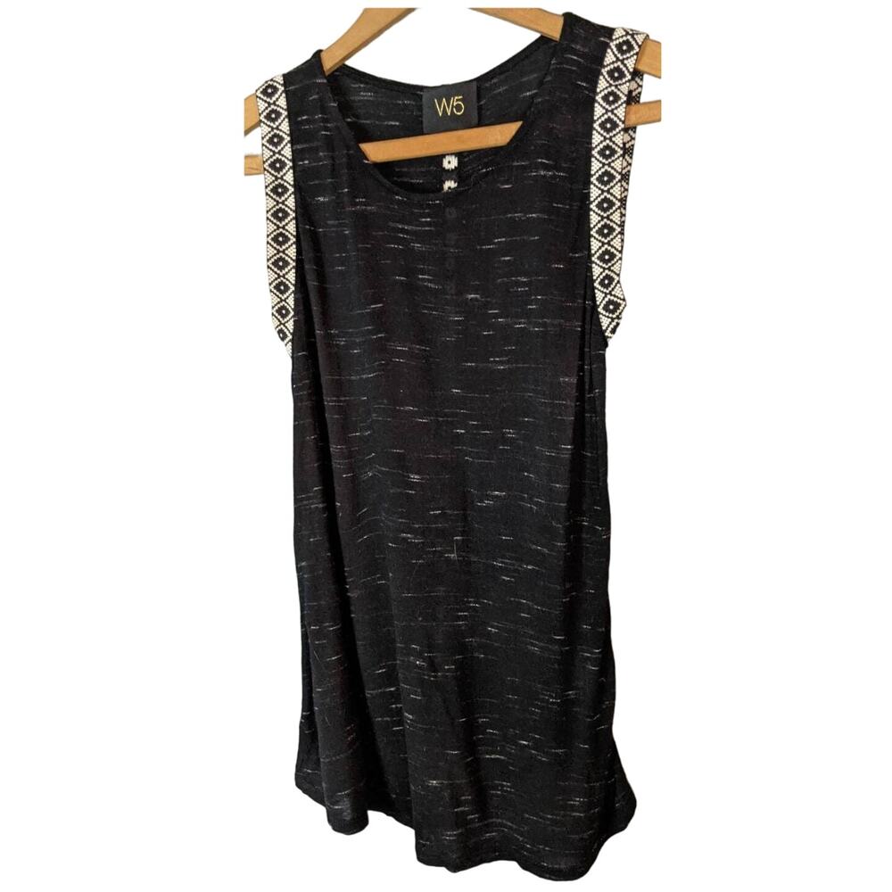 W5 Boho Black Sleeveless Anthropologie Tank Top XS Festival Summer Embroidered